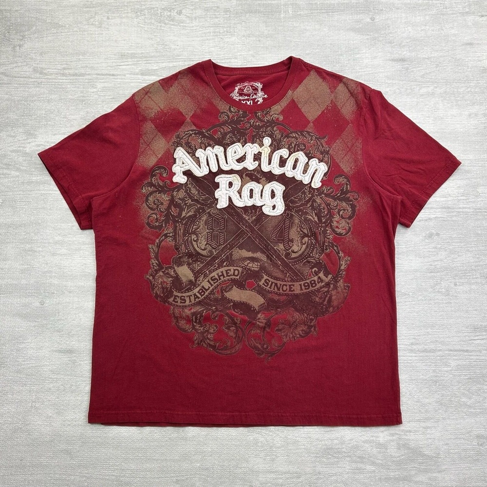 Vintage Y2K American‎ Rag Shirt Adult 2XL Red Embroidered Cyber Goth Grunge